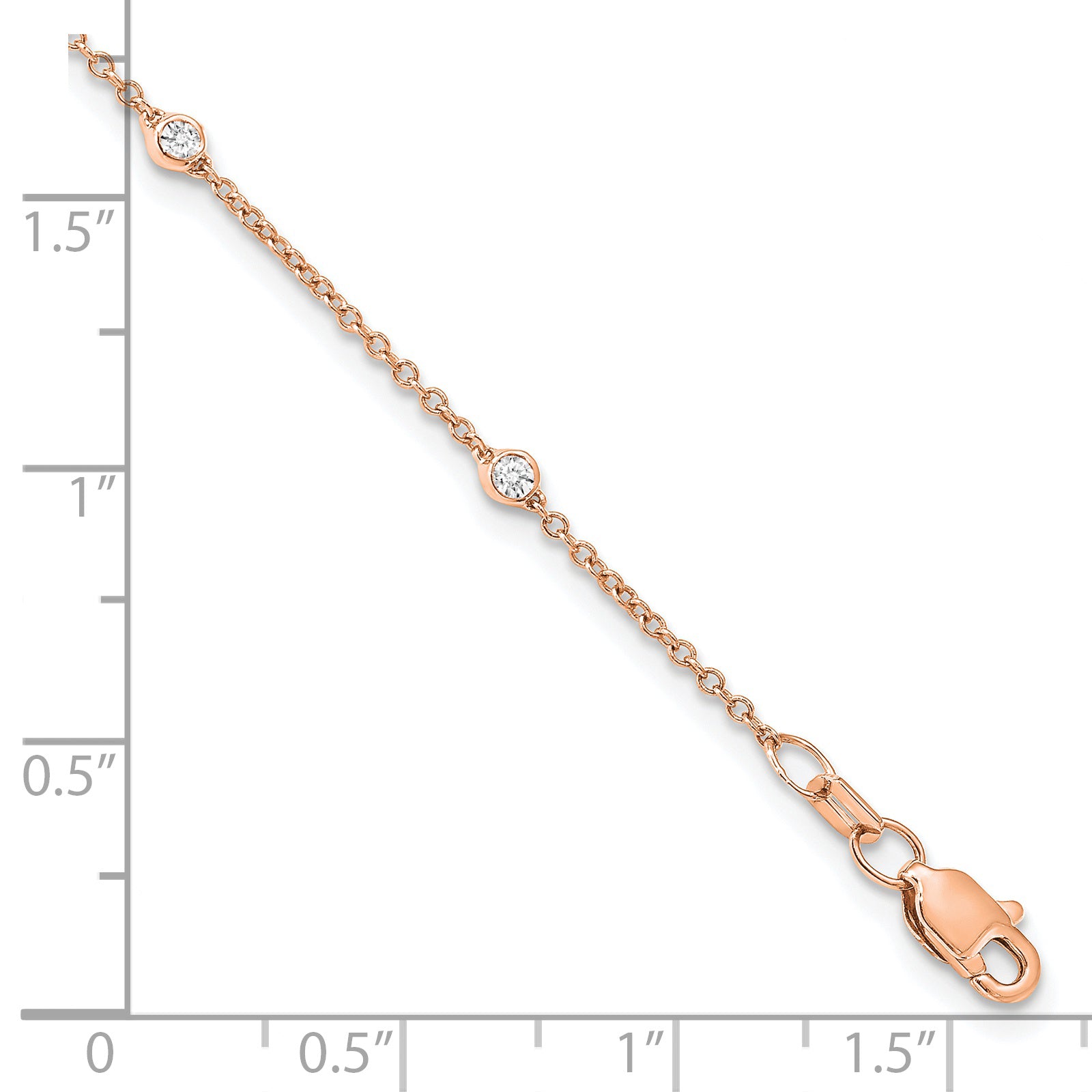 True Origin 14K Rose Gold 1/5 carat Lab Grown Diamond VS/SI  D E F  9 Station 9 Inch Anklet