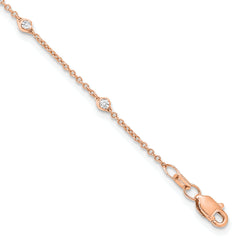 True Origin 14K Rose Gold 1/5 carat Lab Grown Diamond VS/SI  D E F  9 Station 9 Inch Anklet