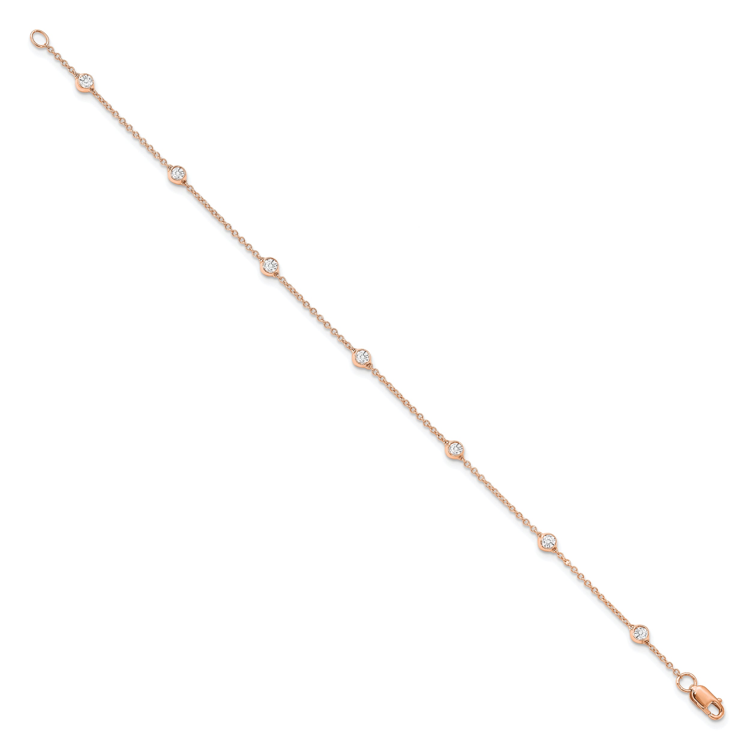 True Origin 14K Rose Gold 1/2 carat Lab Grown Diamond VS/SI  D E F  9 Station 9 Inch Anklet