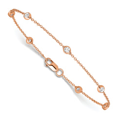 True Origin 14K Rose Gold 1/2 carat Lab Grown Diamond VS/SI  D E F  9 Station 9 Inch Anklet