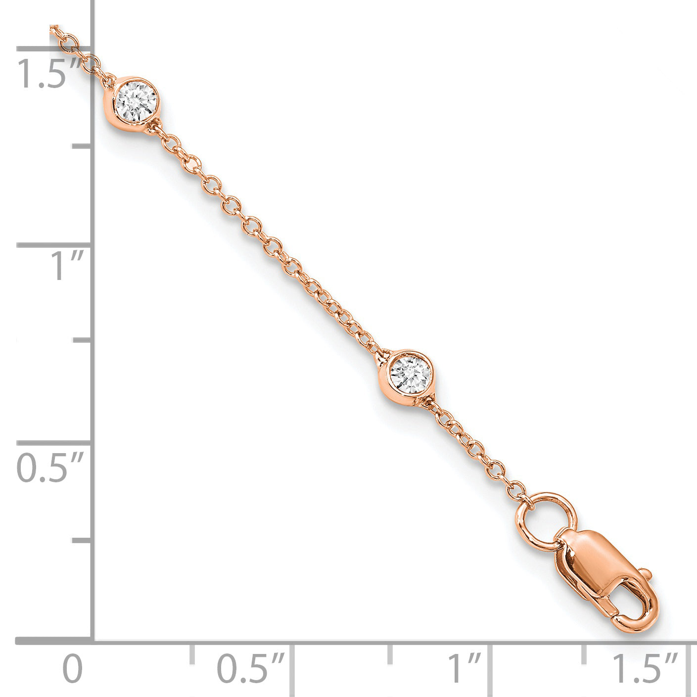 True Origin 14K Rose Gold 1/2 carat Lab Grown Diamond VS/SI  D E F  9 Station 9 Inch Anklet