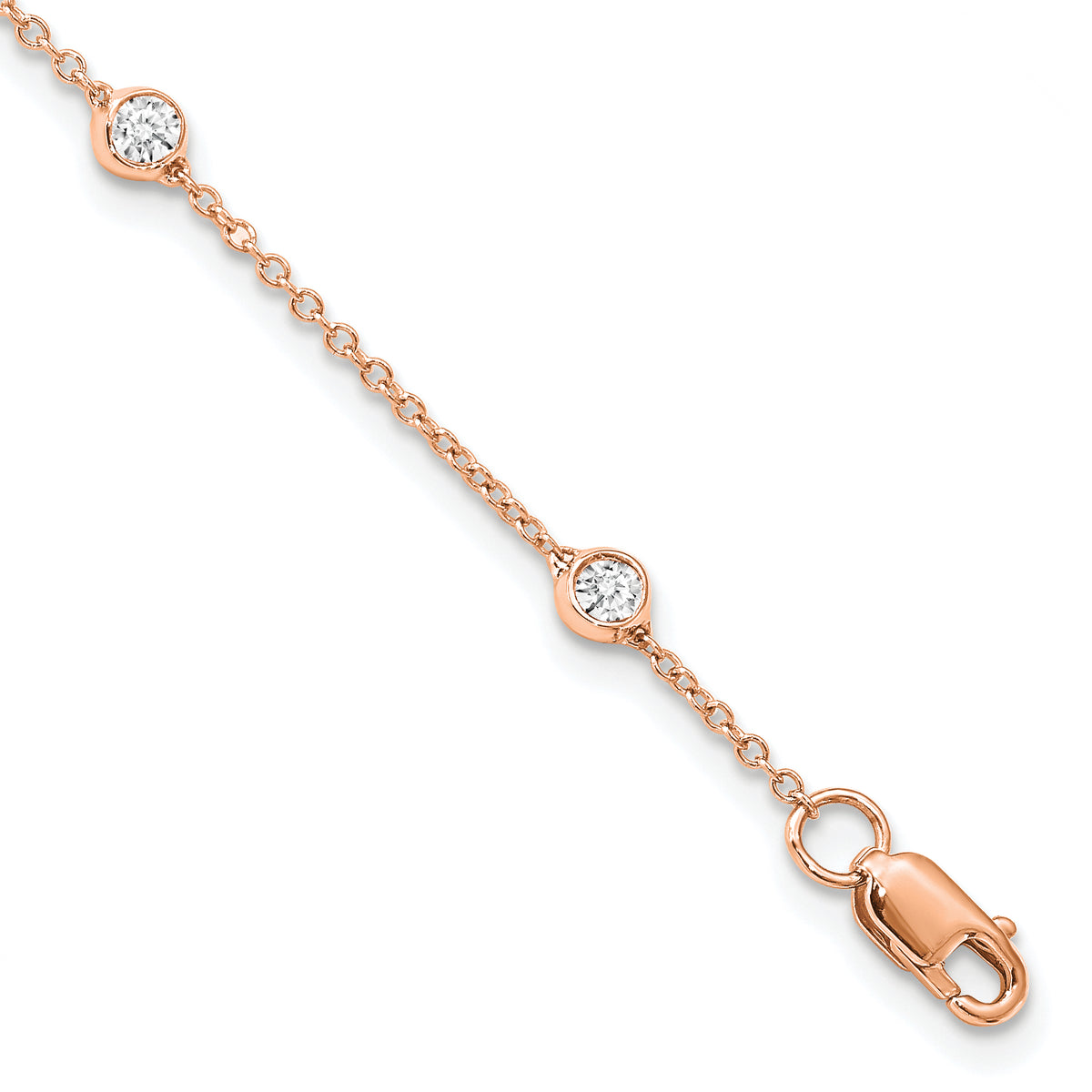 True Origin 14K Rose Gold 1/2 carat Lab Grown Diamond VS/SI  D E F  9 Station 9 Inch Anklet