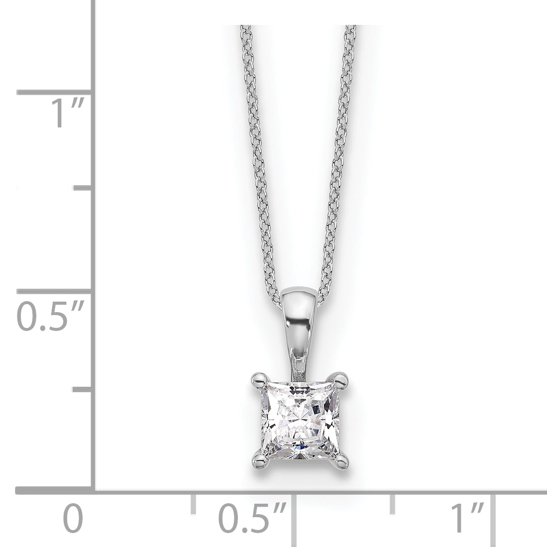14k White Gold Lab Grown Diamond VS/SI GH 4 Prong Princess Pendant w/ Ch