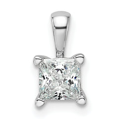 14k White Gold Lab Grown Diamond VS/SI GH 4 Prong Princess Pendant w/ Ch