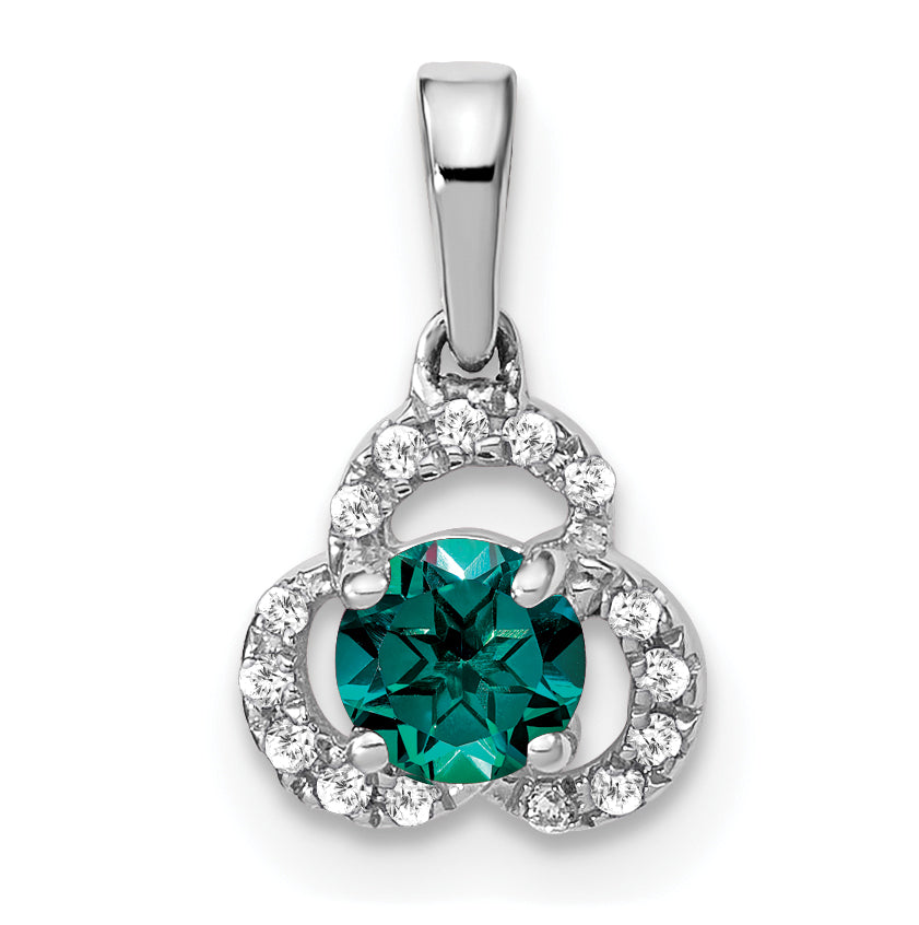 10k White Gold Created Alexandrite and Diamond Pendant