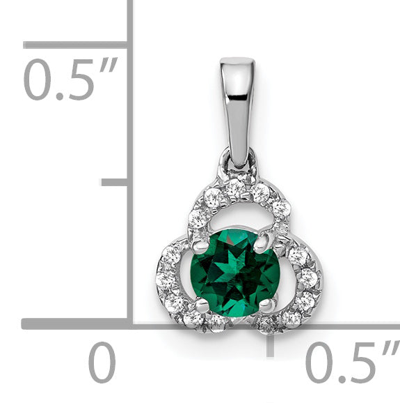 10k White Gold Created Emerald and Diamond Pendant