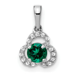 10k White Gold Created Emerald and Diamond Pendant