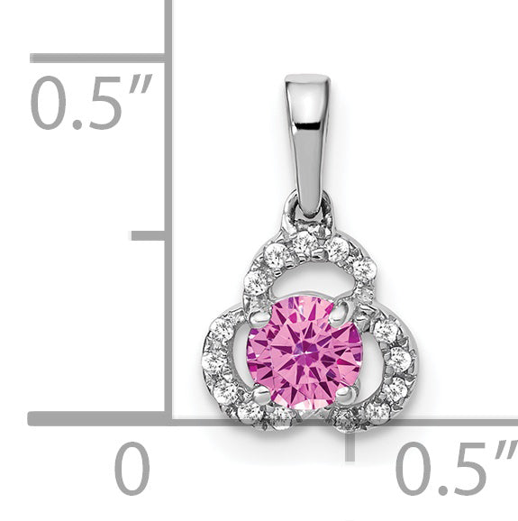 10k White Gold Created Pink Sapphire and Diamond Pendant