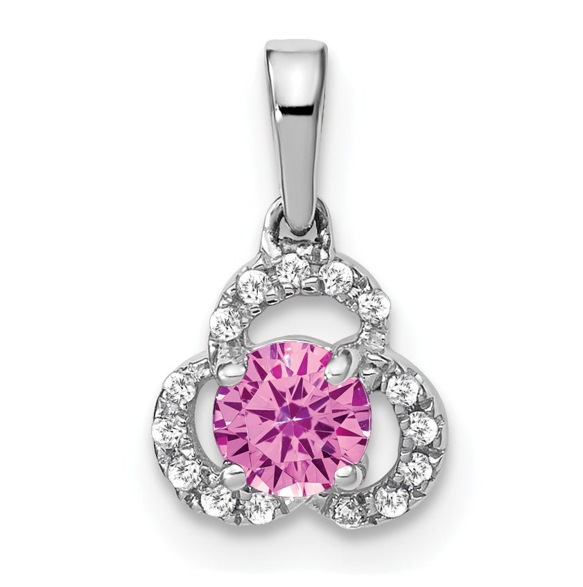 10k White Gold Created Pink Sapphire and Diamond Pendant