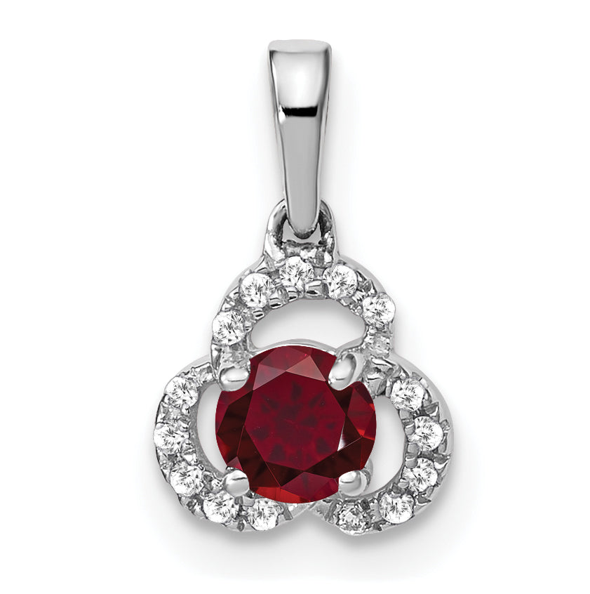 10k White Gold Created Ruby and Diamond Pendant