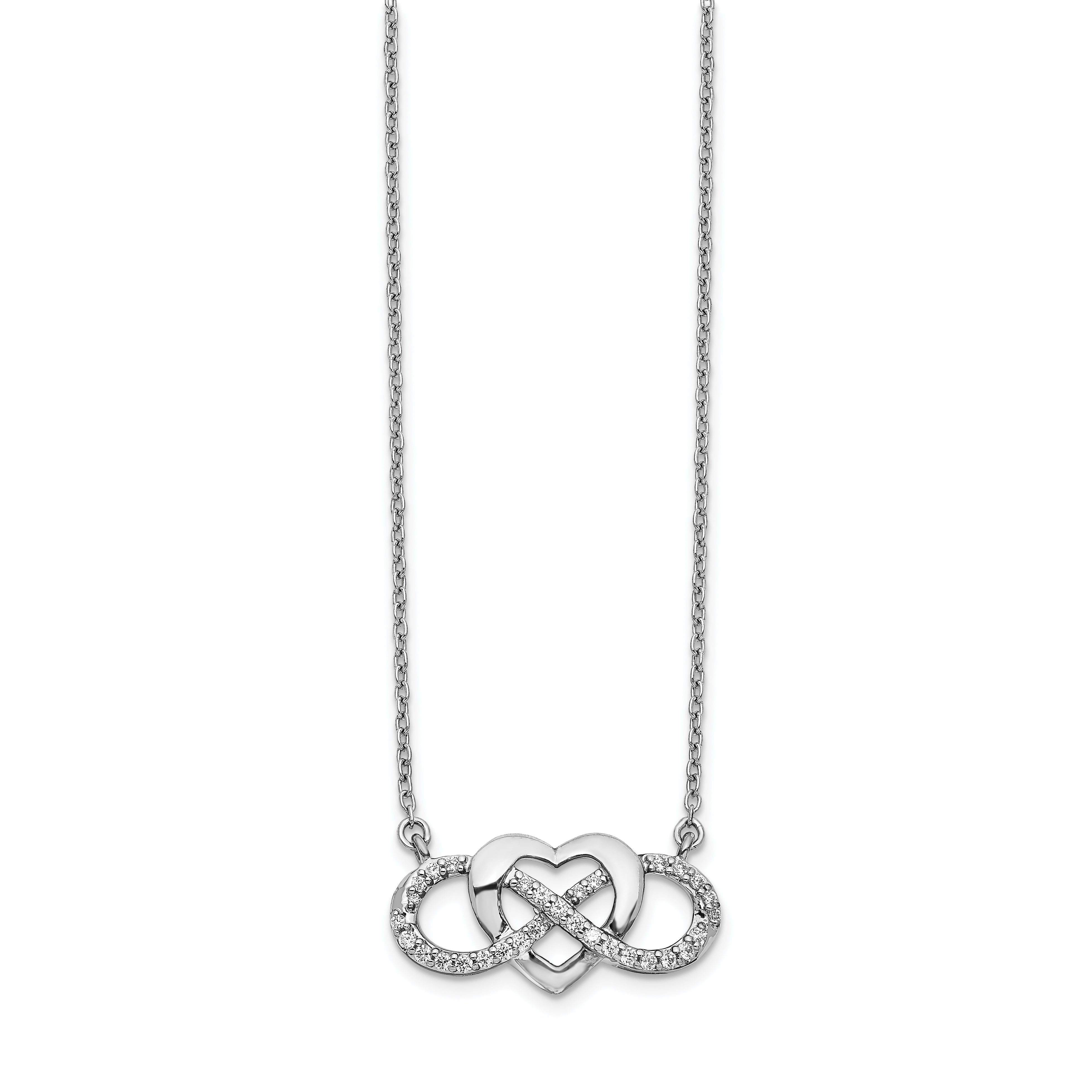 14K White Gold Lab Grown Diamond Infinity Heart 18 inch Necklace