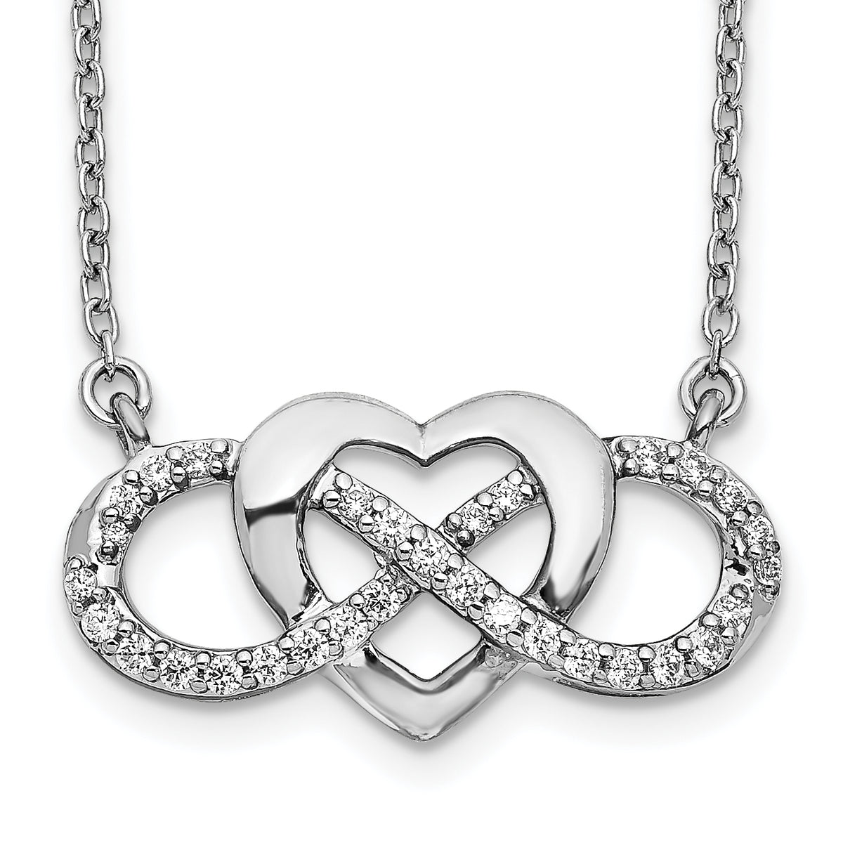 14K White Gold Lab Grown Diamond Infinity Heart 18 inch Necklace