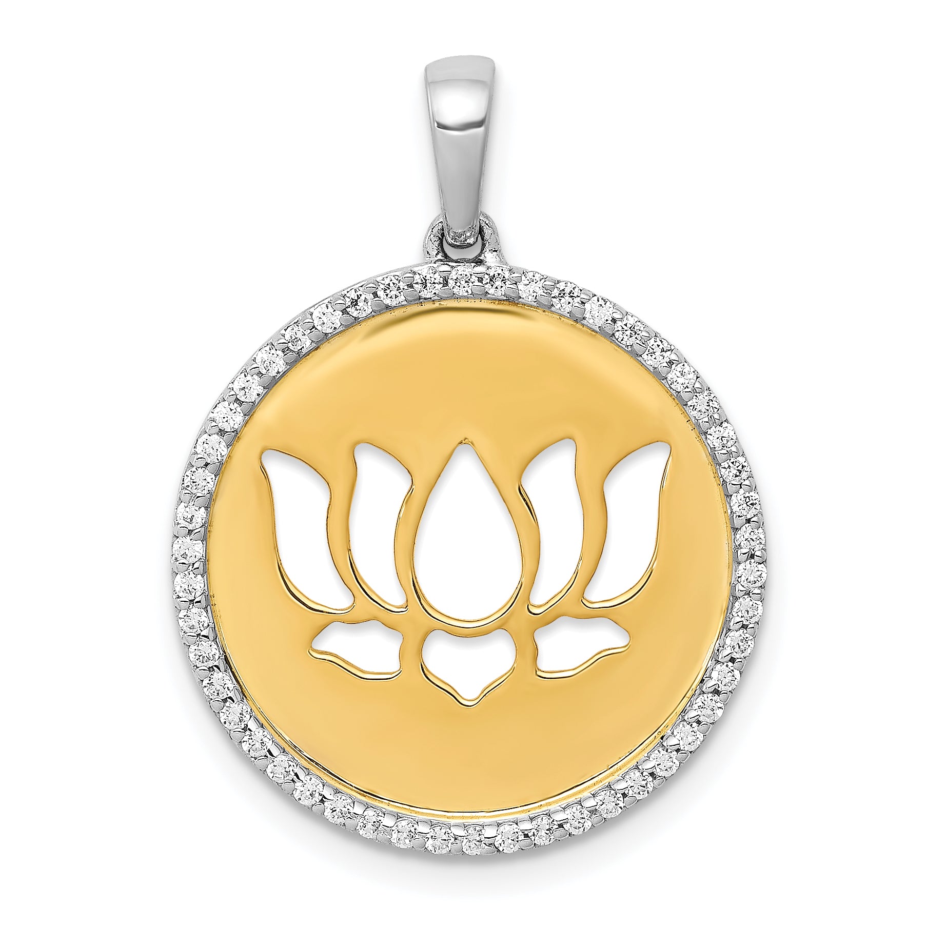 14k Two-tone Diamond Lotus Flower Pendant Main image