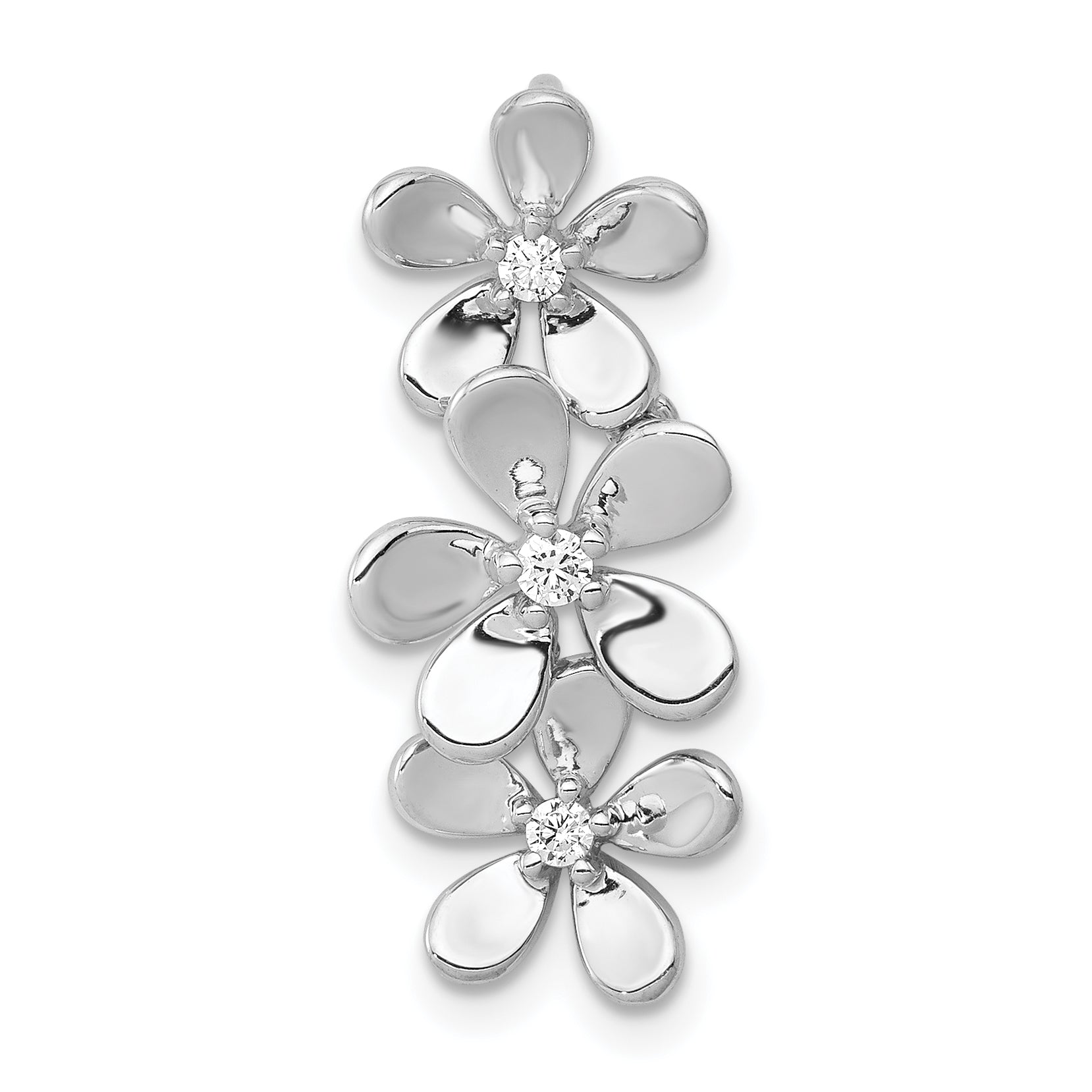 14k White Gold 1/10ct. Diamond Three Flower Chain Slide Main image