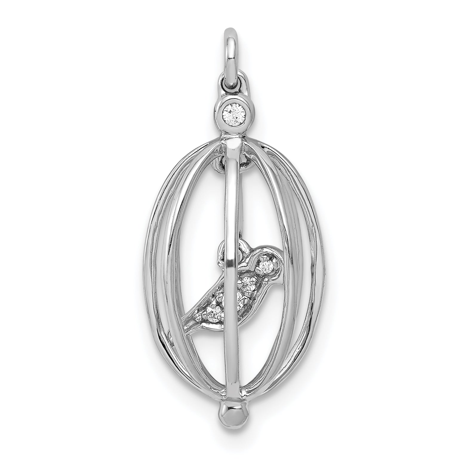14k White Gold Diamond Bird in Cage Pendant Main image