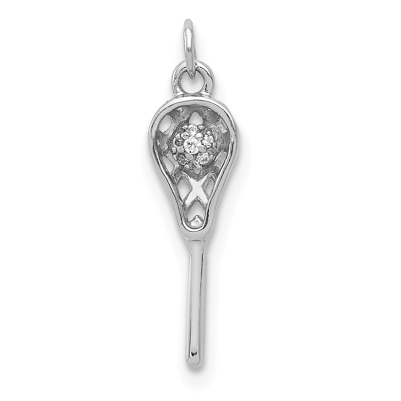 14k White Gold Diamond Lacrosse Stick Pendant Main image