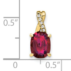 10k Oval Created Ruby and Diamond Pendant