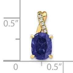 10k Oval Created Sapphire and Diamond Pendant