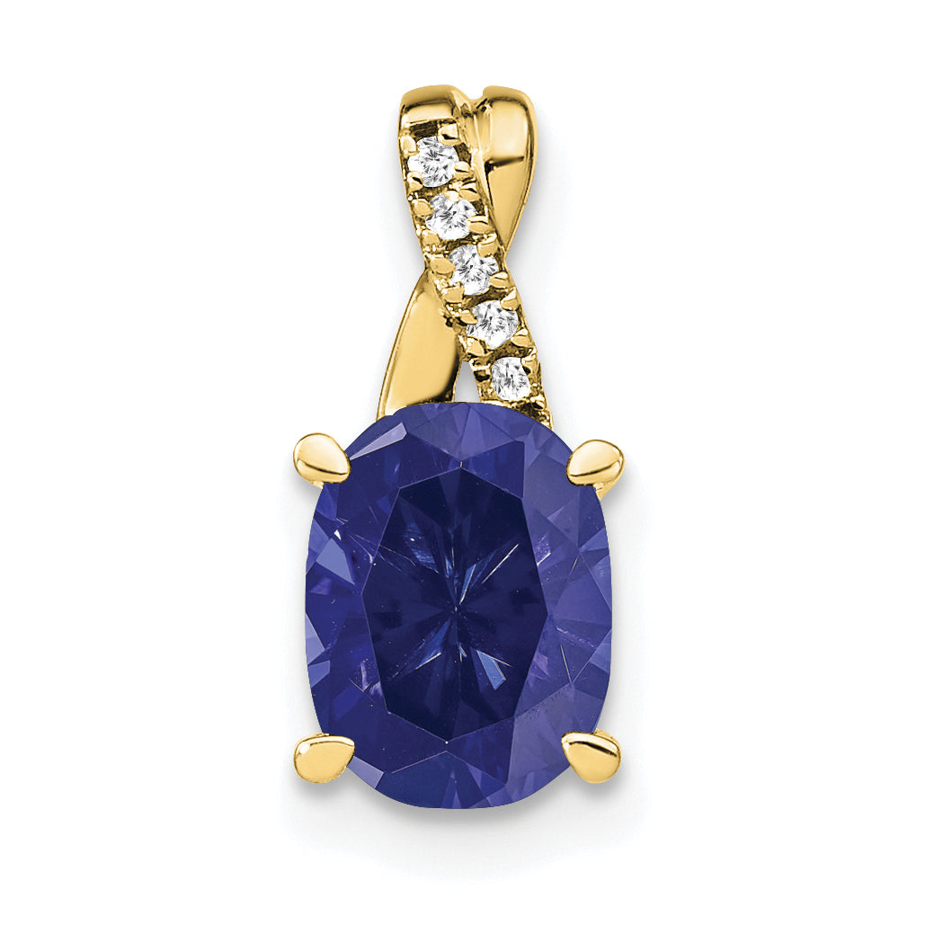10k Oval Created Sapphire and Diamond Pendant