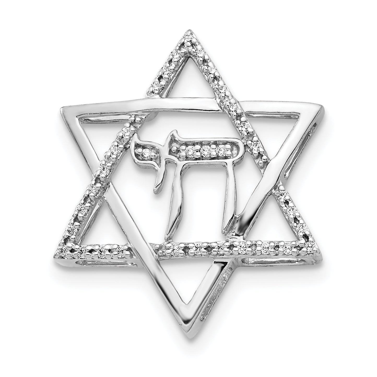 14k White Gold 1/10ct. Diamond Star of David w/Chai Chain Slide Main image