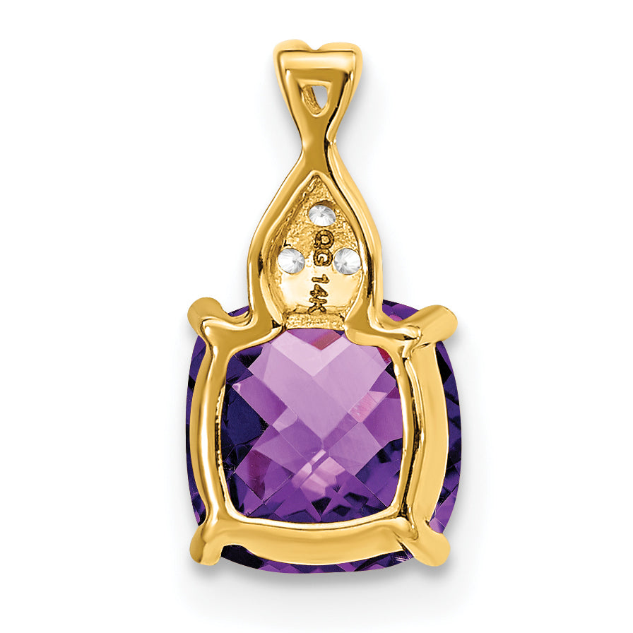 10k Checkerboard Amethyst and Diamond Pendant