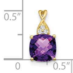 10k Checkerboard Amethyst and Diamond Pendant