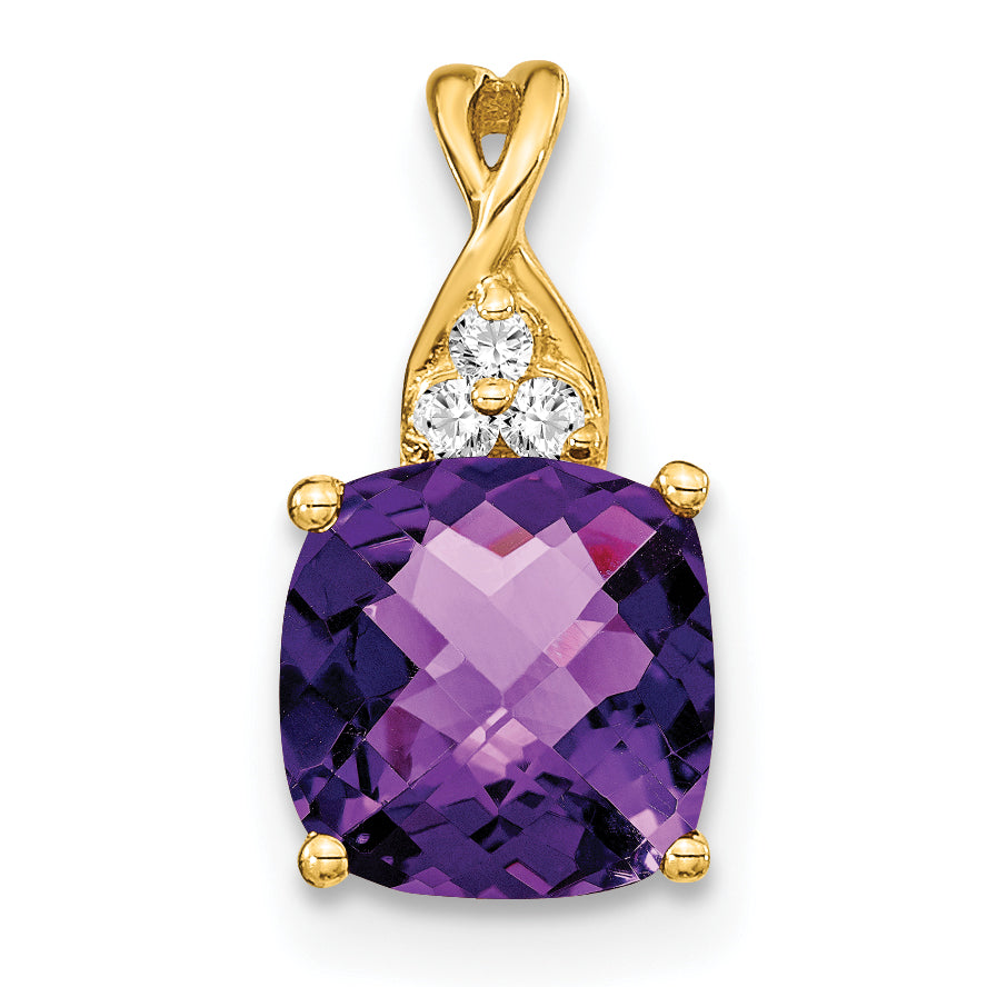 10k Checkerboard Amethyst and Diamond Pendant