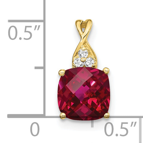 10k Checkerboard Created Ruby and Diamond Pendant