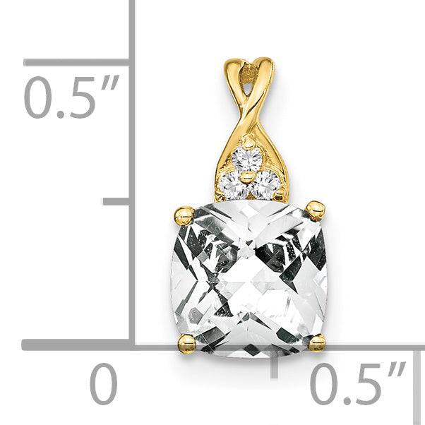 10k Checkerboard White Topaz and Diamond Pendant