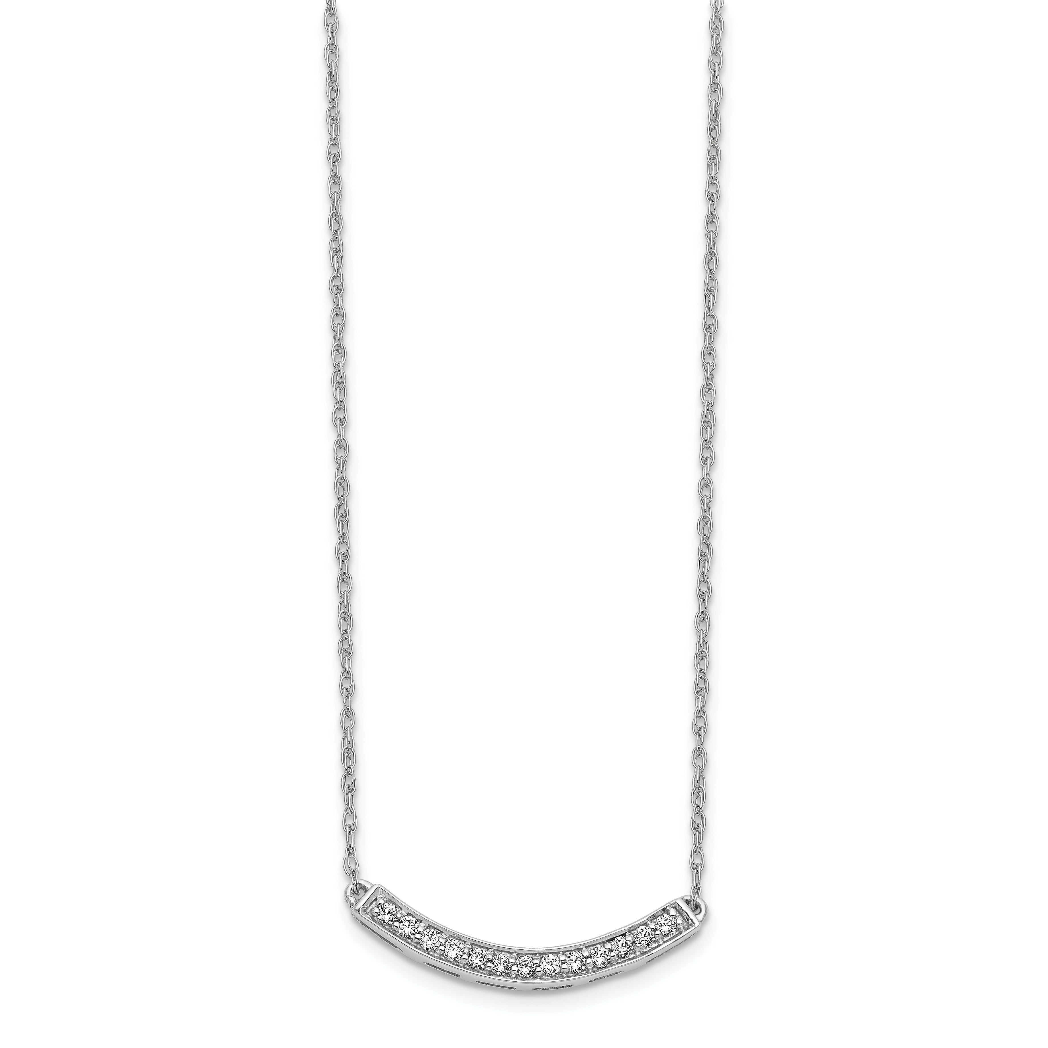 10k White Gold Diamond Curved Bar 18 inch Necklace