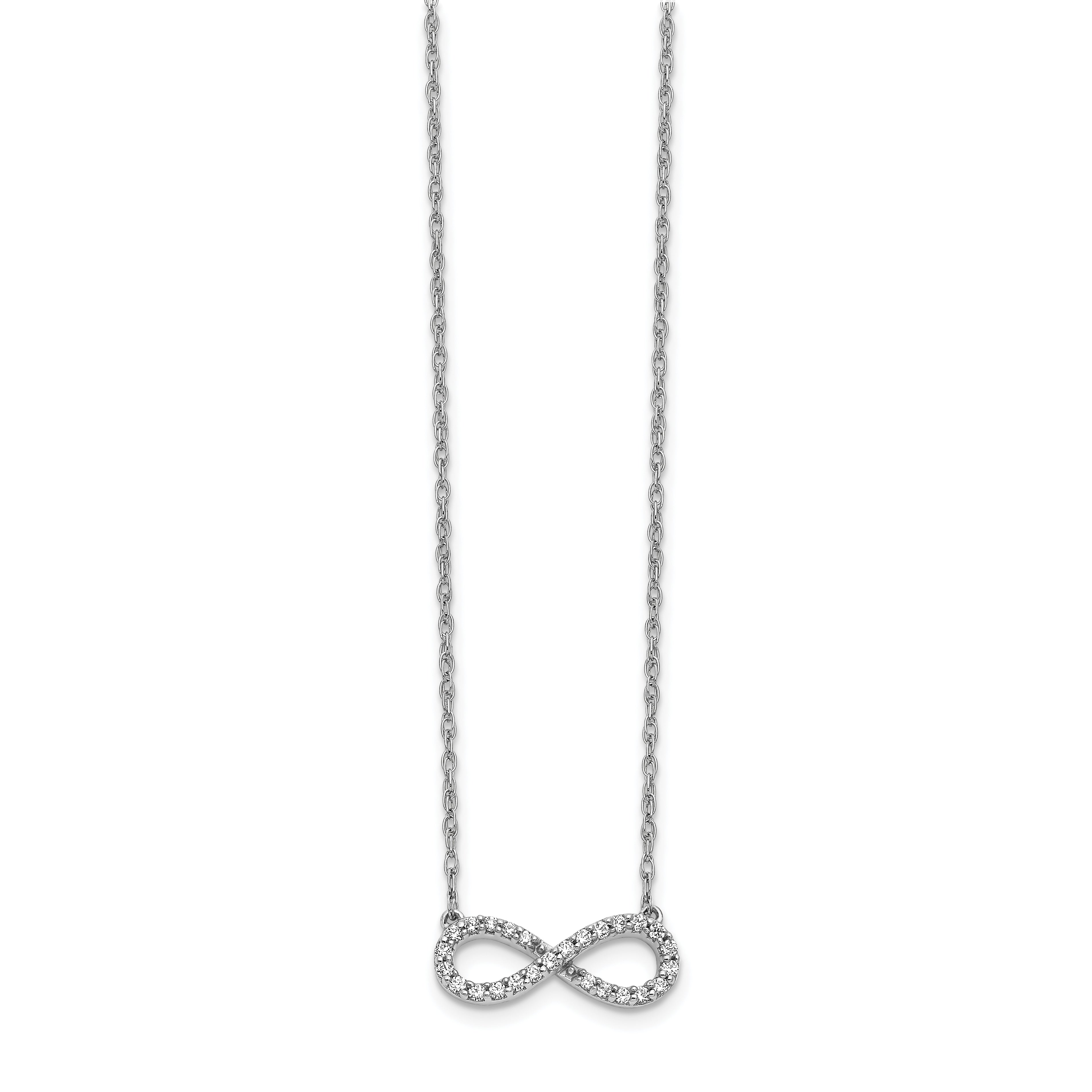 10k White Gold Polished Diamond Infinity Symbol 18 inch Necklace