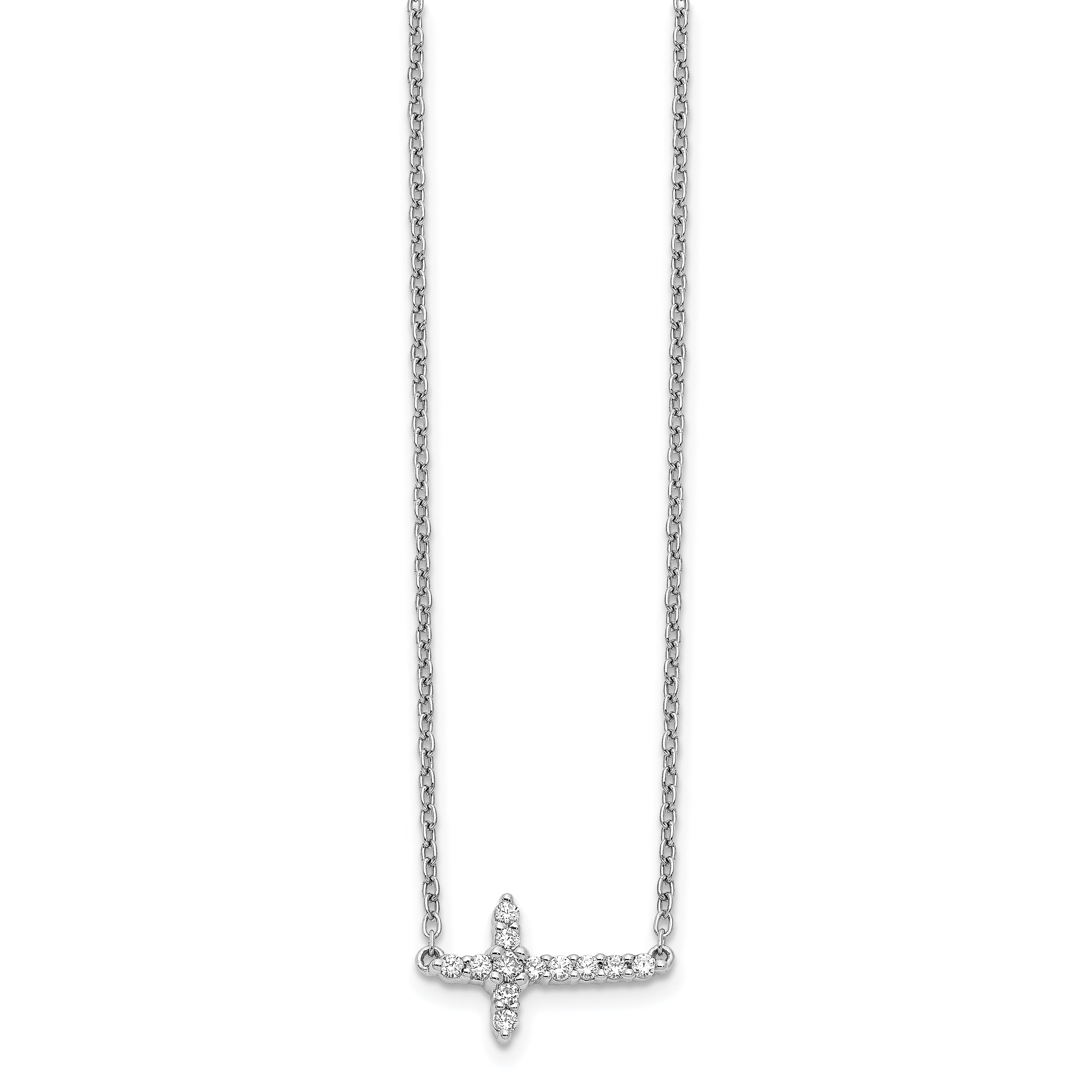 10k White Gold Diamond Sideways Cross 18in Necklace