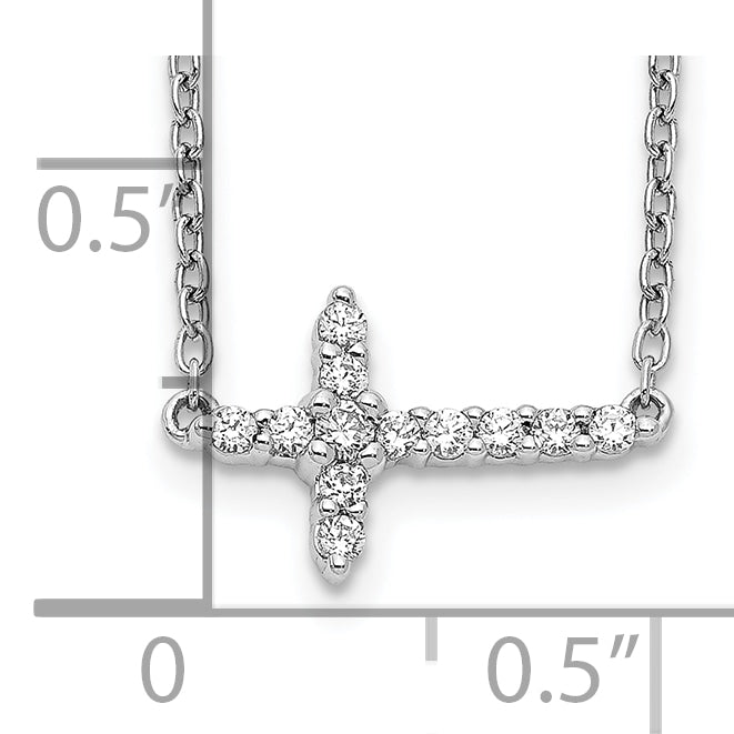 10k White Gold Diamond Sideways Cross 18in Necklace