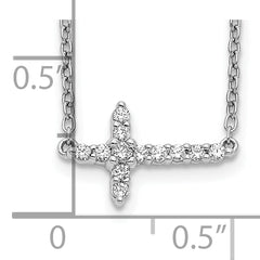 10k White Gold Diamond Sideways Cross 18in Necklace