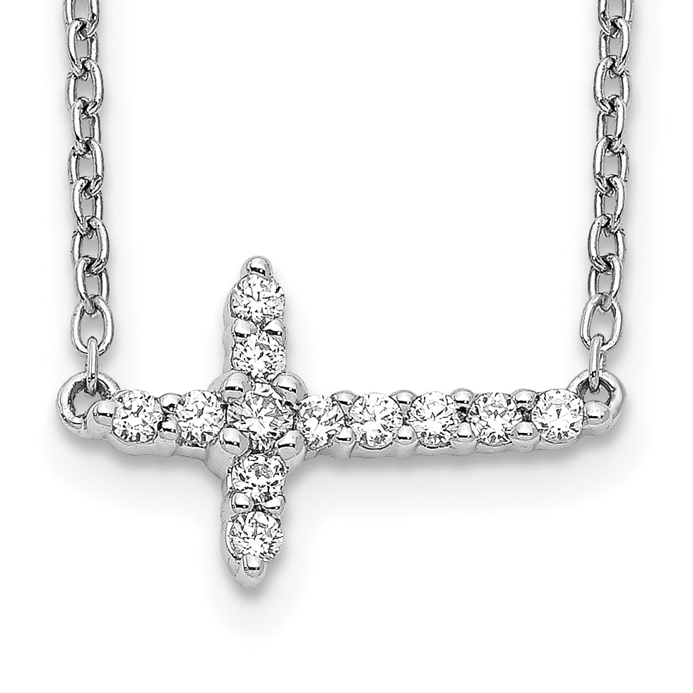 10k White Gold Diamond Sideways Cross 18in Necklace