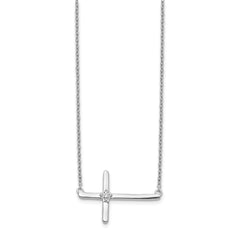 10k White Gold Diamond Sideways Cross 18in Necklace