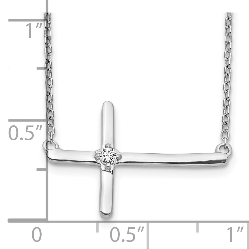 10k White Gold Diamond Sideways Cross 18in Necklace