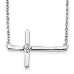 10k White Gold Diamond Sideways Cross 18in Necklace