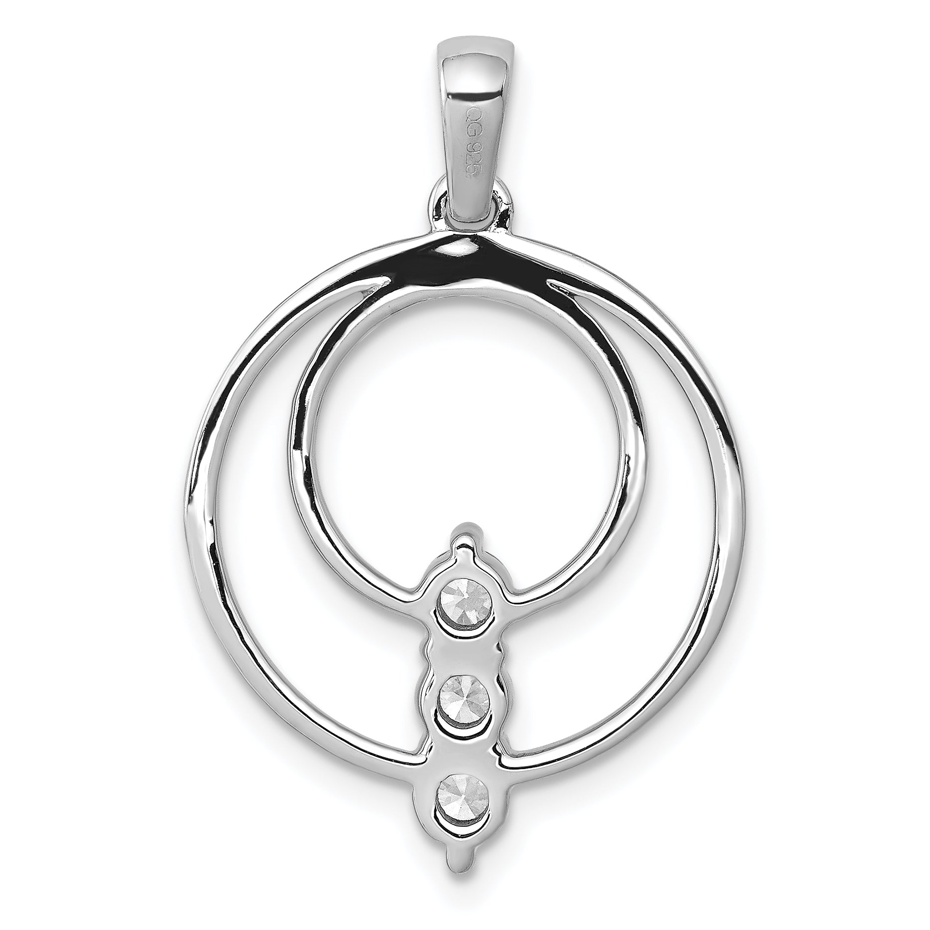 14k White Gold 3.2mm Diamond Three Stone Circle Pendant