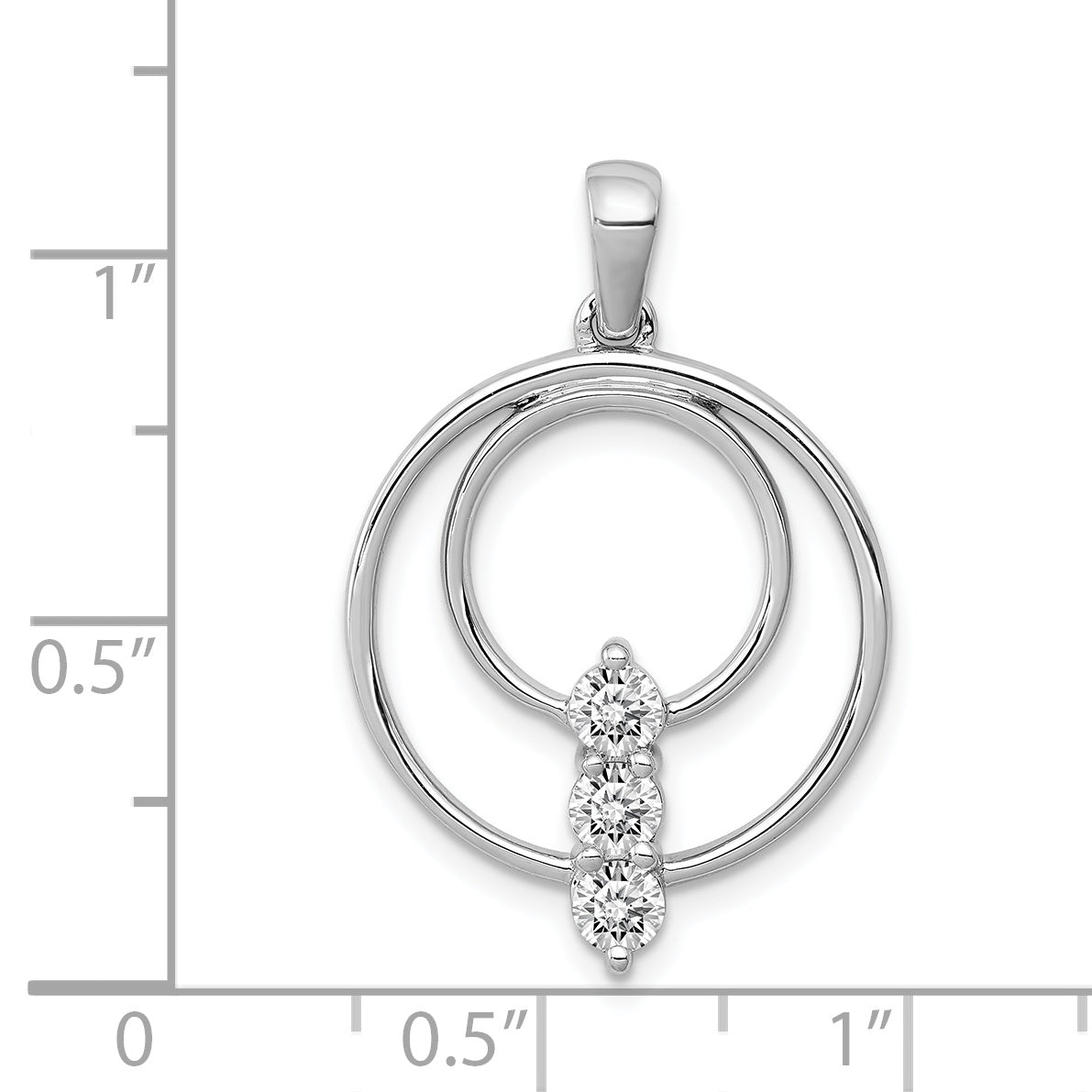14k White Gold 3.2mm Diamond Three Stone Circle Pendant
