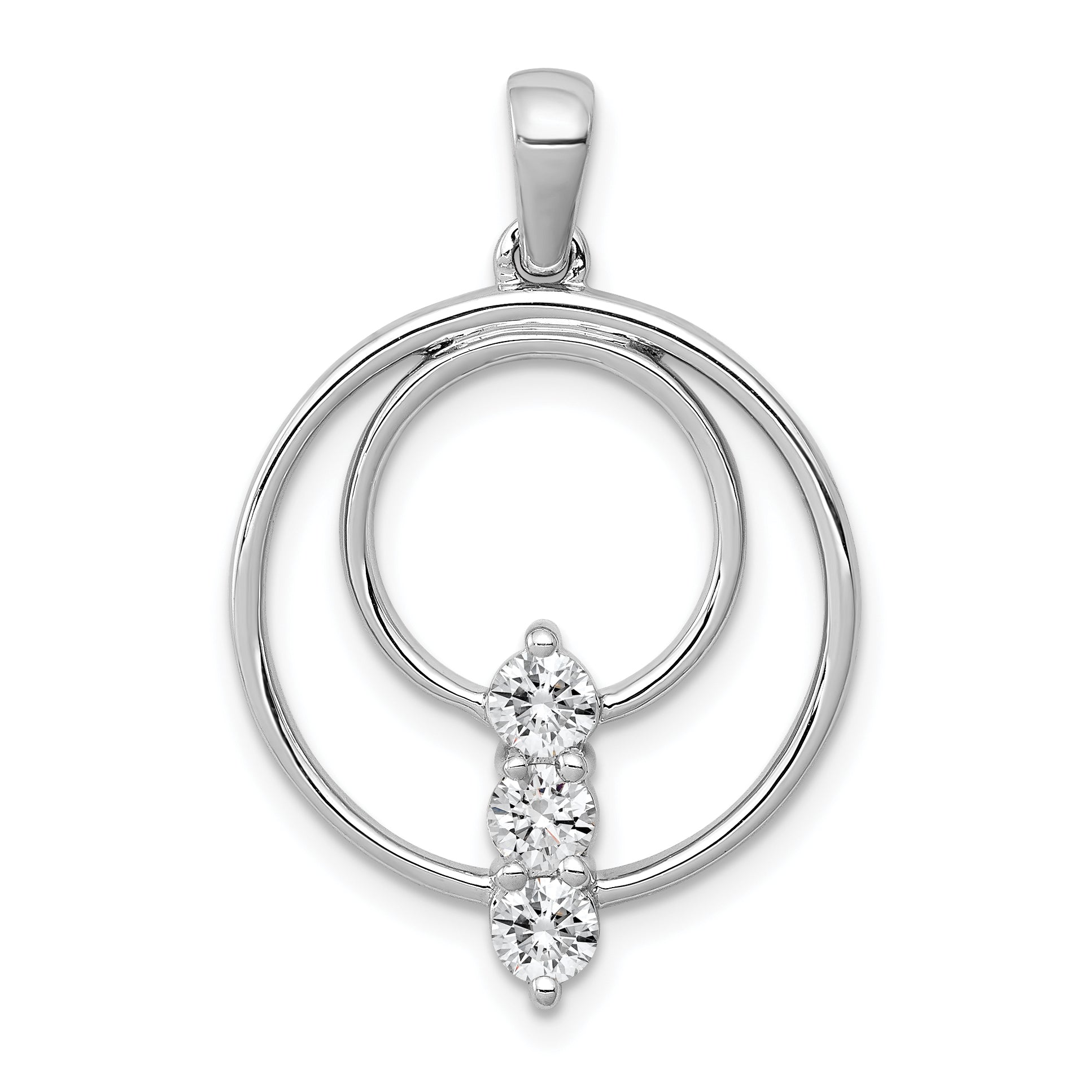 14k White Gold 3.2mm Diamond Three Stone Circle Pendant