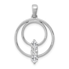 14k White Gold 3.2mm Diamond Three Stone Circle Pendant