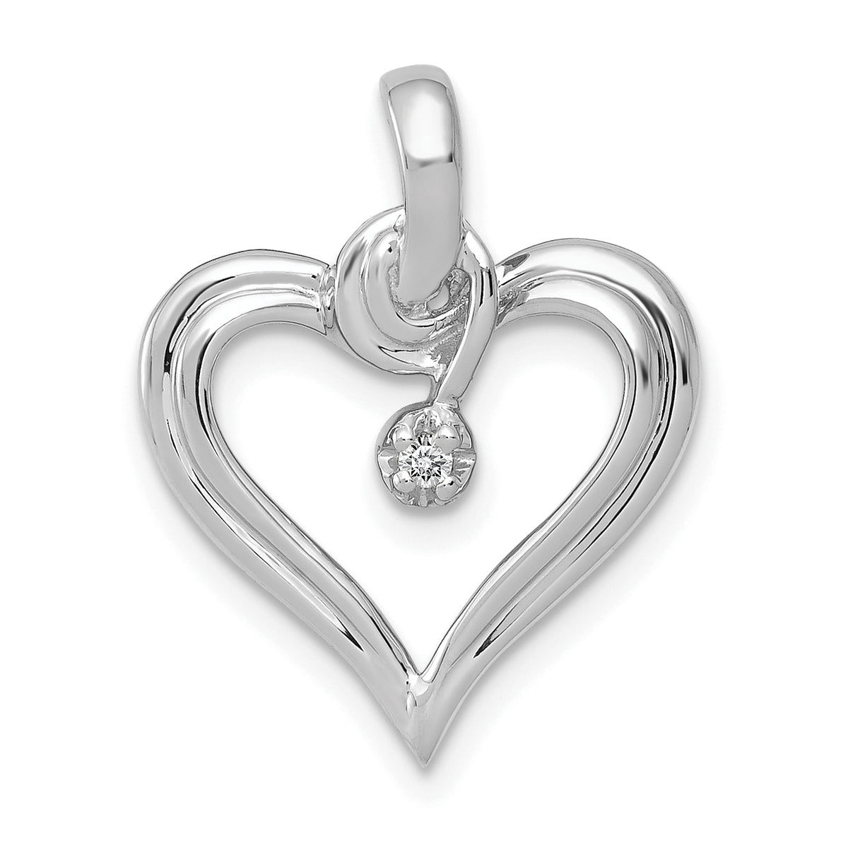 14k White Gold AA .01ct. Diamond Heart Pendant