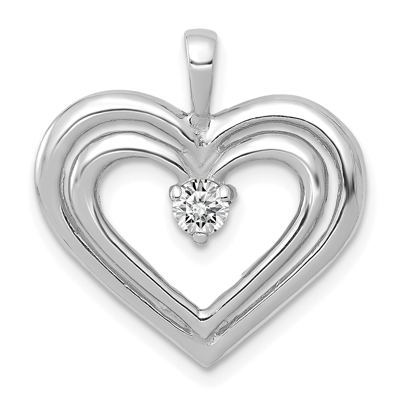 14k White Gold AA Diamond Double Heart Pendant Main image