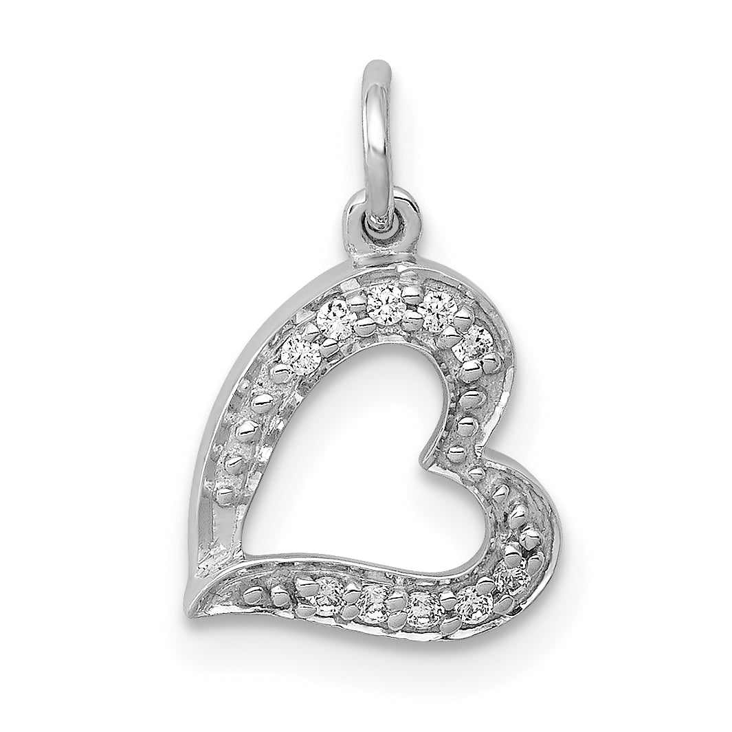 14k White Gold 1/20ct. Diamond Curved Heart Charm Main image