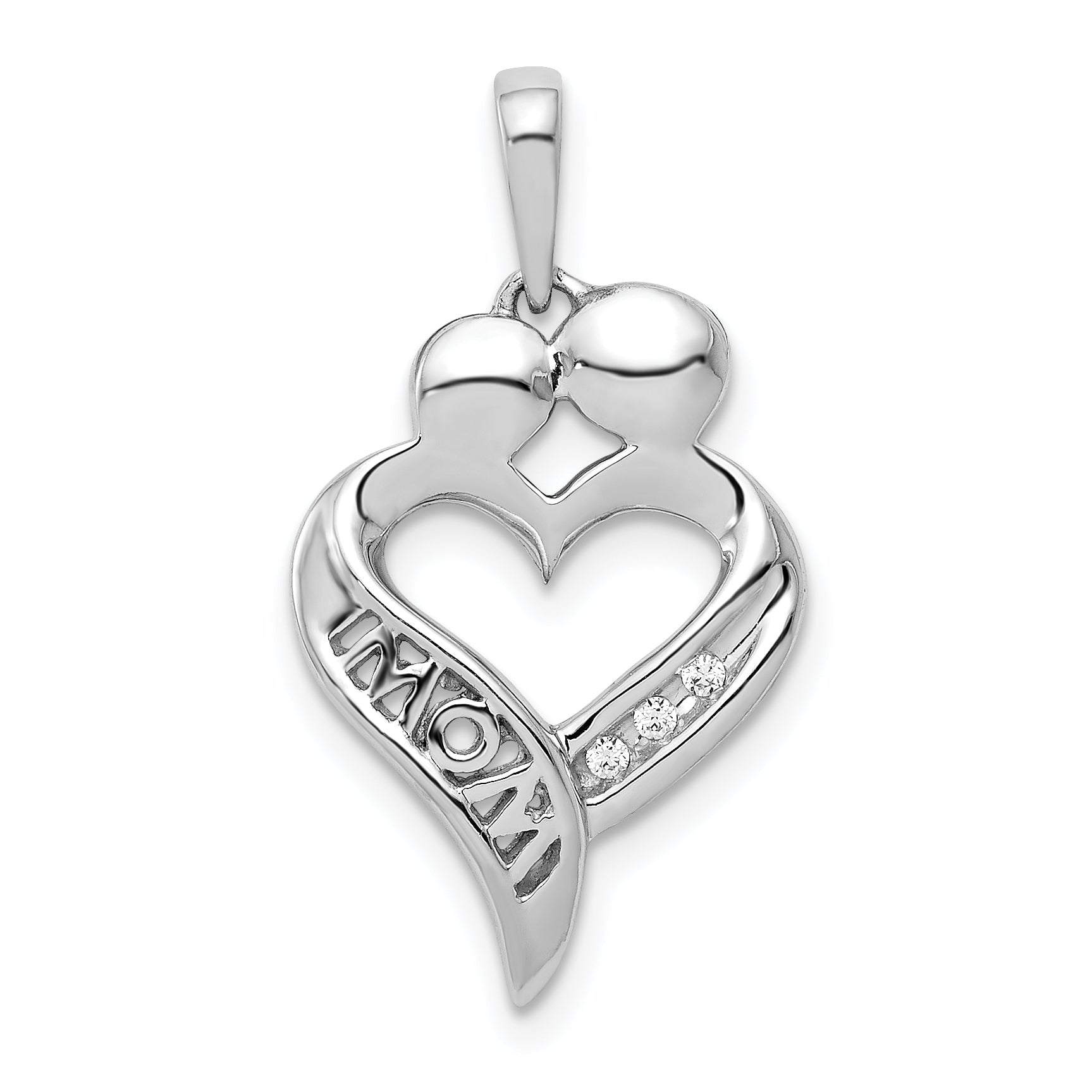 14k White Gold Diamond MOM Heart Pendant Main image