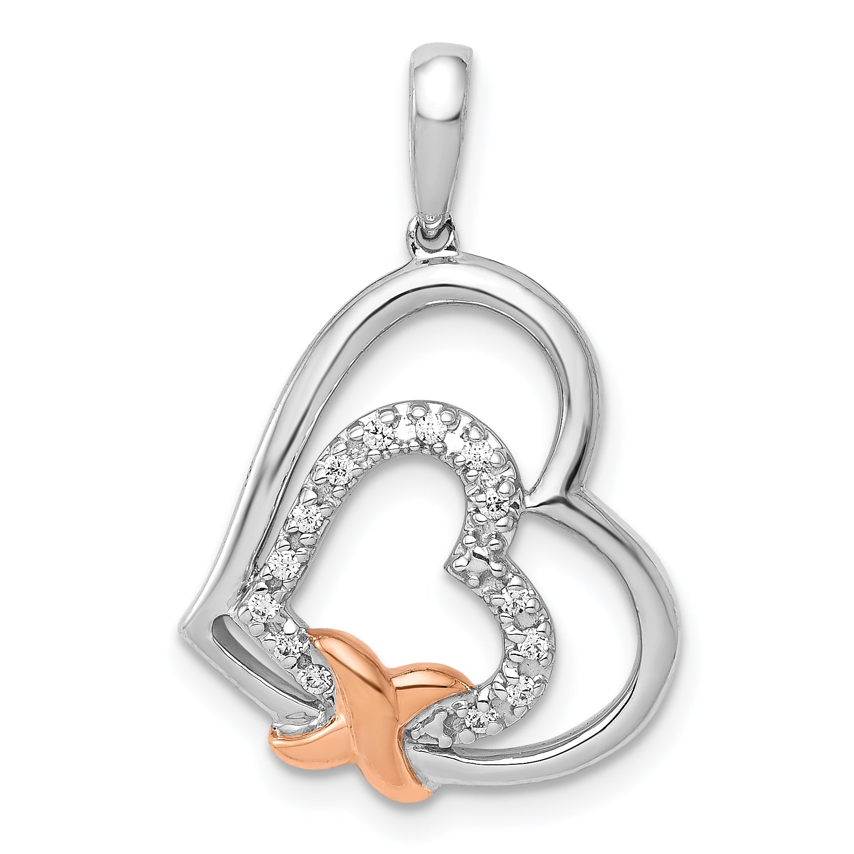 14k White and Rose Gold 1/15ct. Diamond Entwined Hearts Pendant Main image