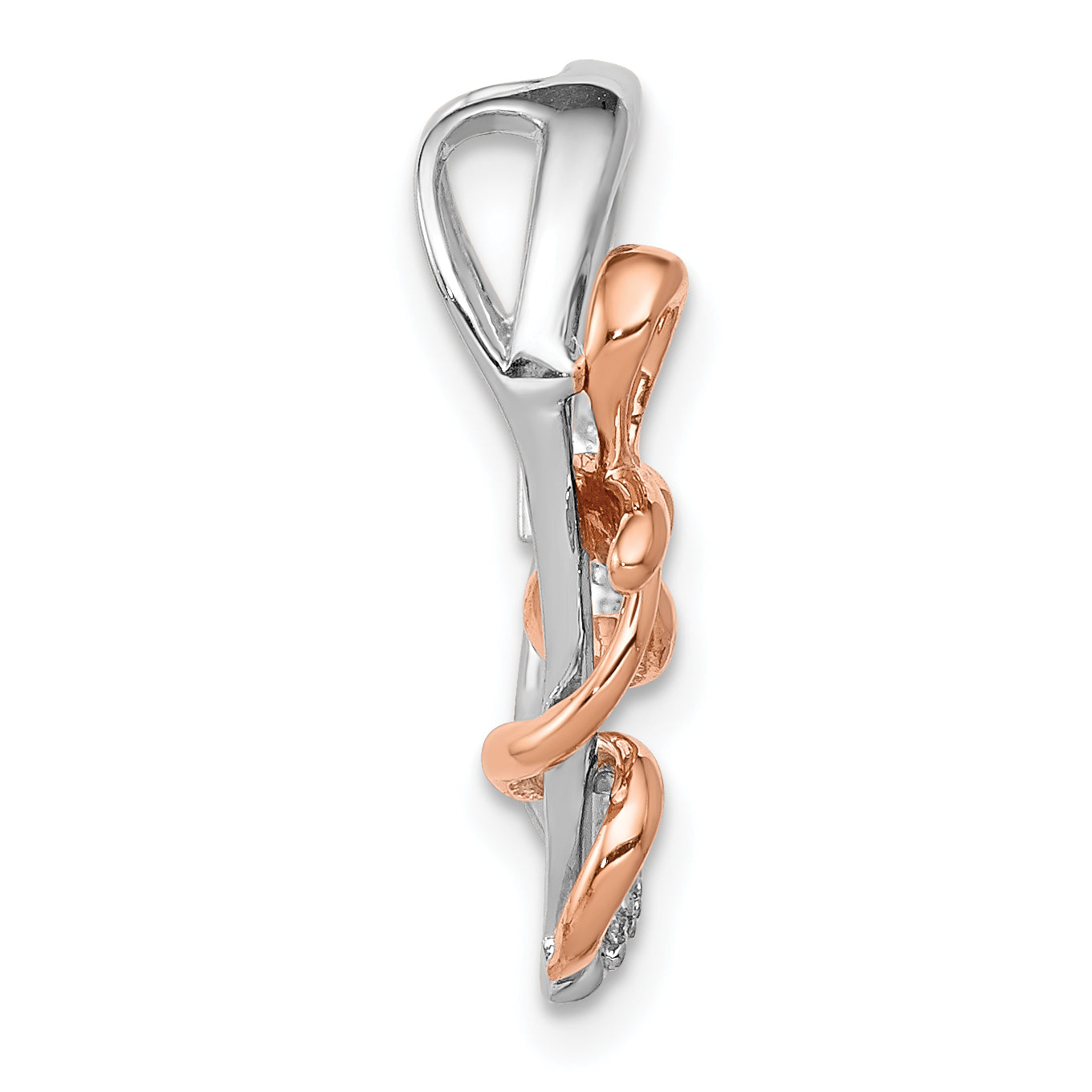 14k White and Rose Gold Diamond Polished Heart w/Bow Chain Slide Secondary image