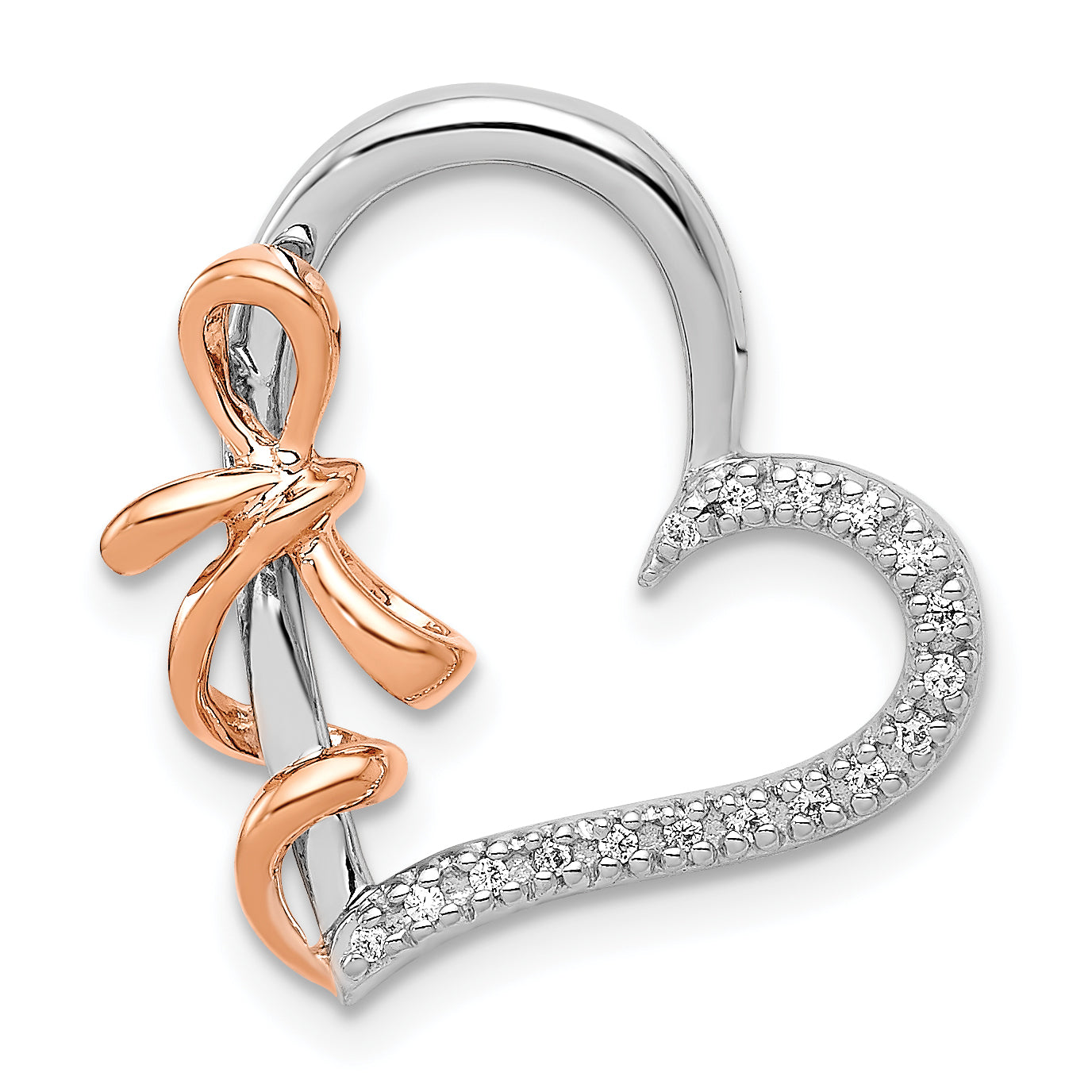 14k White and Rose Gold Diamond Polished Heart w/Bow Chain Slide Main image