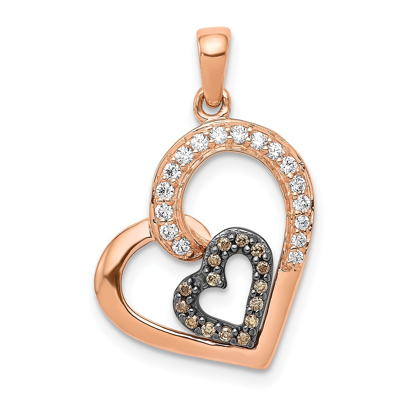 14k Rose Gold Champagne and White Diamond Hearts Pendant Main image